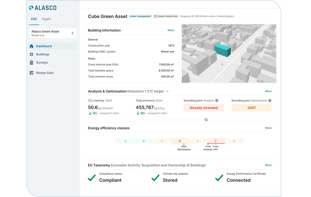 Alasco building dashboard with centralized asset data